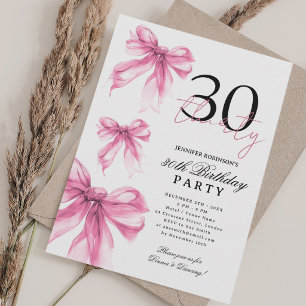 Pink Watercolor Coquette Bow 30th Birthday Party Invitation