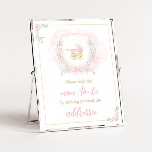 Pink Watercolor Crest Baby Shower Envelope Station Poster