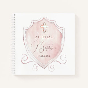 Pink Watercolor Crest Baptism Guest Book