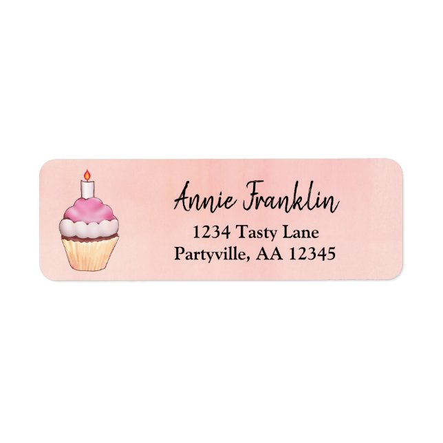 Pink Watercolor Cupcake Birthday Address (Front)