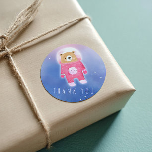 Pink Watercolor cute Bear Thank You Square Sticker