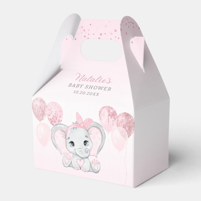 Pink Watercolor Cute Elephant Girl Baby Shower  Favour Box (Front Side)