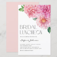 Pink Watercolor Dahlia Bridal Luncheon Invitation