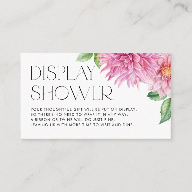 Pink Watercolor Dahlia Floral Display Shower Enclosure Card (Front)