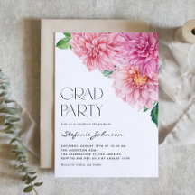 Pink Watercolor Dahlia Floral Graduation Party