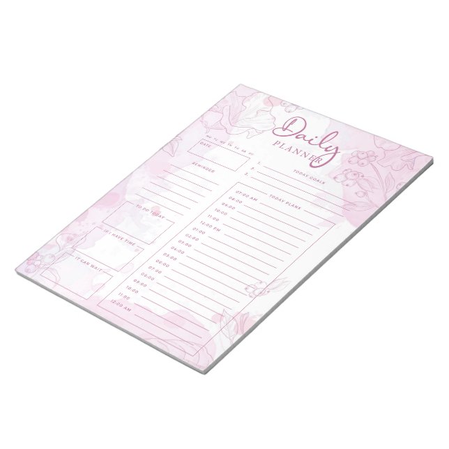 Pink Watercolor Daily Planner Notepad (Angled)