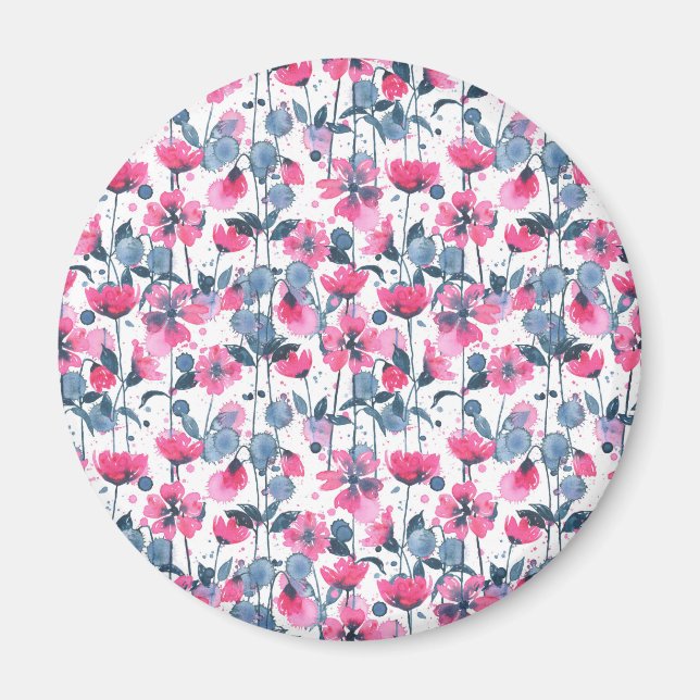 Pink Watercolor Daisies Magnet (Front)