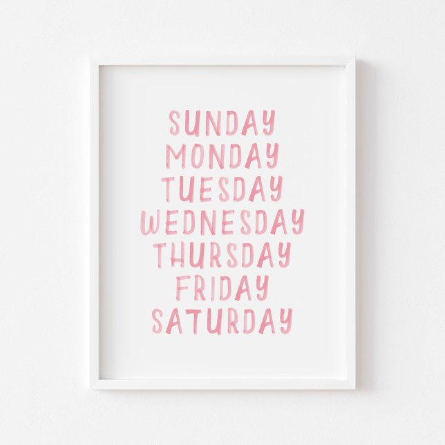 Pink watercolor days of week educational poster (Creator Uploaded)
