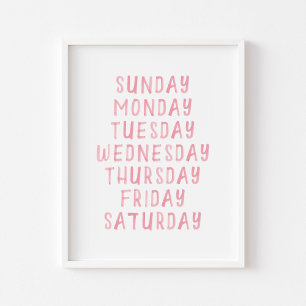 Pink watercolor days of week educational poster