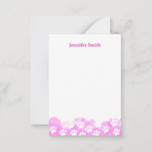 Pink Watercolor Dog Paw Personalized Stationery Card