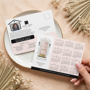 Pink Watercolor Door Real Estate Calendar 2024 Postcard
