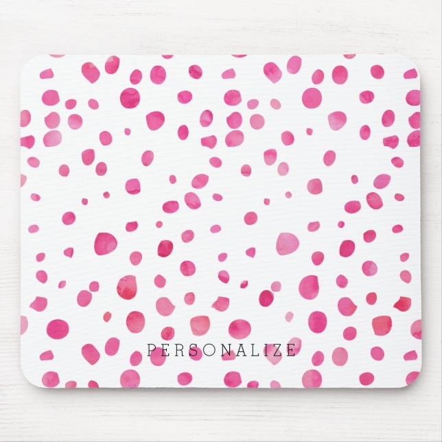 Pink Watercolor Dots Personalised Mouse Pad (Front)