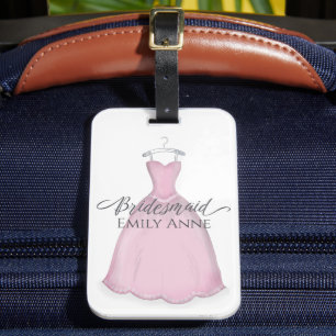 Pink Watercolor Dress Bridesmaid Personalised  Luggage Tag