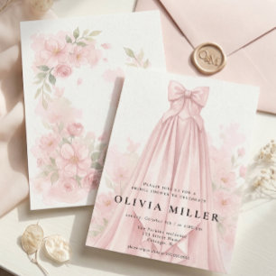 Pink Watercolor Dress Coquette Bow Bridal Shower Invitation