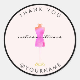Pink Watercolor Dress Mannequin Poshmark Seller II Classic Round Sticker