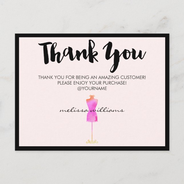Pink Watercolor Dress Mannequin Poshmark Thank You Postcard (Front)