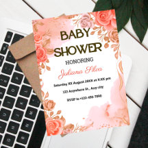 Pink Watercolor Elegant Flowers Baby Girl Shower