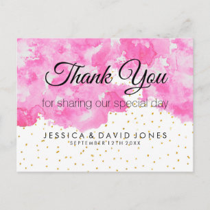 Pink watercolor elegant gold confetti thank you postcard