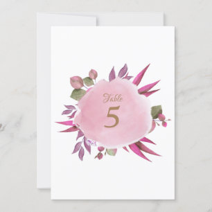Pink Watercolor Elegant Wedding Table Number Card