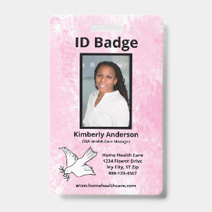 Pink Watercolor Employee Photo Name Logo ID Badge