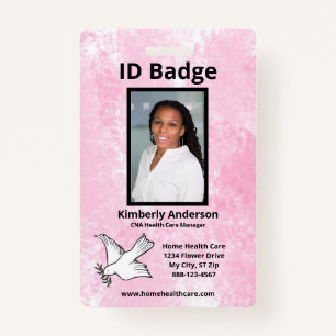 Pink Watercolor Employee Photo Name Logo ID ID Badge