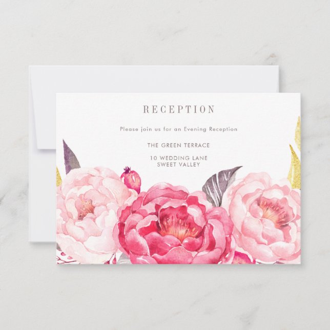Pink Watercolor English Bouquet Reception Card (Front)