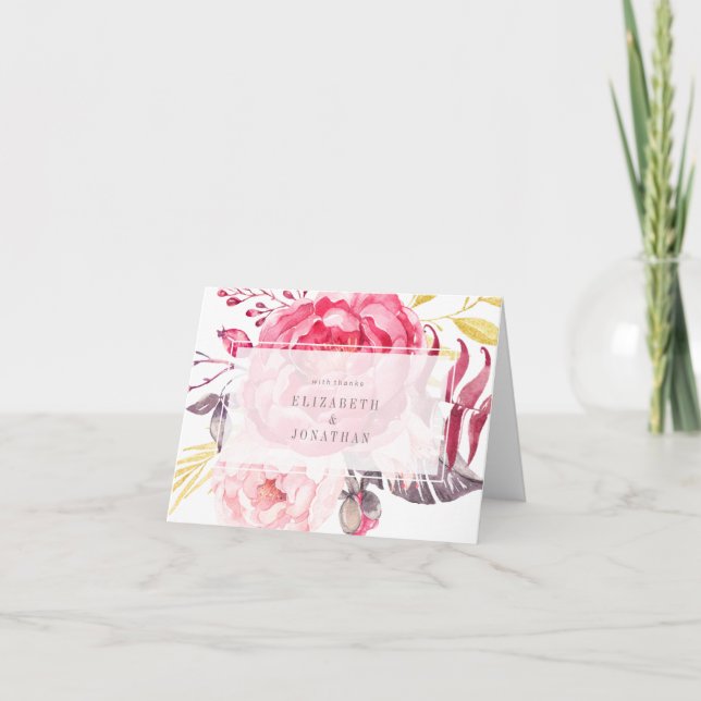 Pink Watercolor English Bouquet Thank You Card (Front)