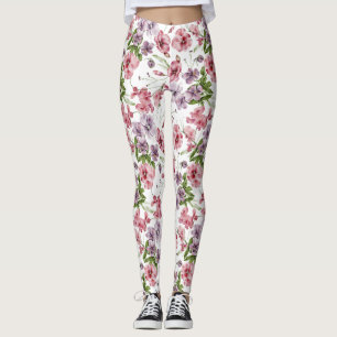Pink Watercolor English Vintage Floral  Leggings