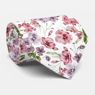 Pink Watercolor English Vintage Floral Tie