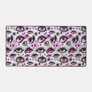 Pink Watercolor Eyes and Lashes Desk Mat