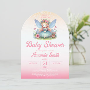 Pink Watercolor Fairy Girl Baby Shower Arch Invitation
