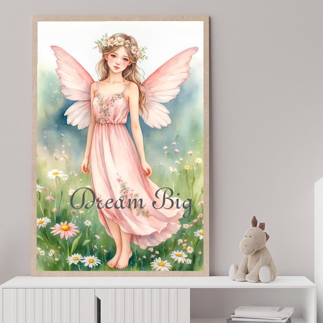Pink Watercolor Fairy in Wildflower Meadow Wall  Poster (Creator Uploaded)