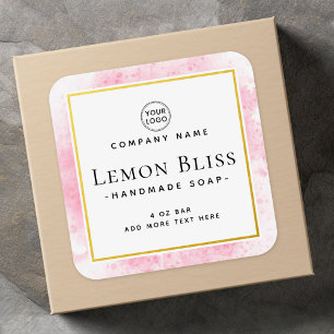 Pink watercolor faux gold border product label