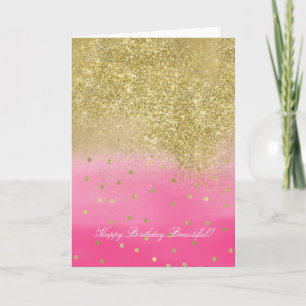 Pink Watercolor Faux Gold Glitter Beautiful Card