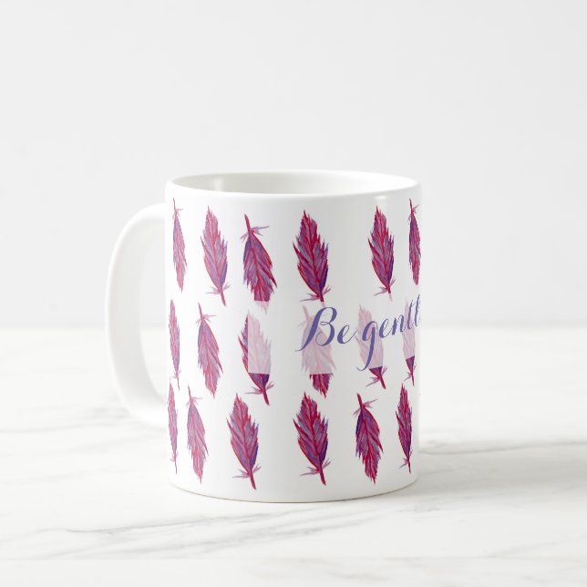 Pink Watercolor Feathers Classic White Mug (Front Left)