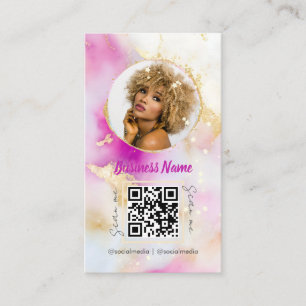 Pink Watercolor Feminin Social Media Girly Business Card