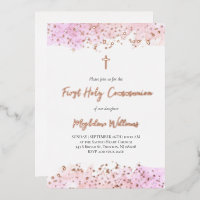 pink watercolor First Holy Communion