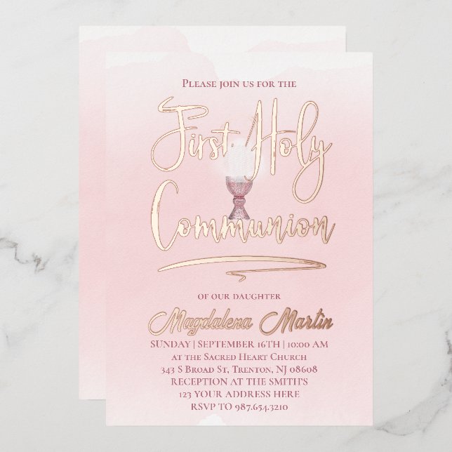 pink watercolor First Holy Communion (Front/Back)