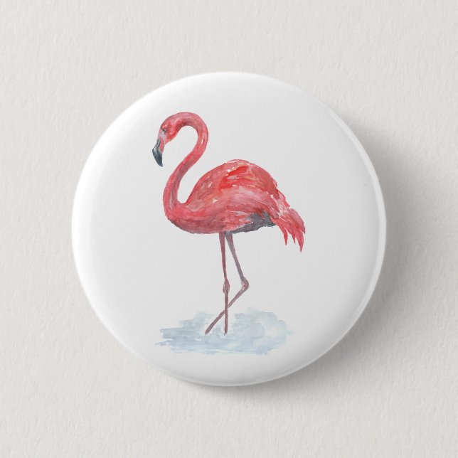 Pink watercolor Flamingo . 6 Cm Round Badge (Front)