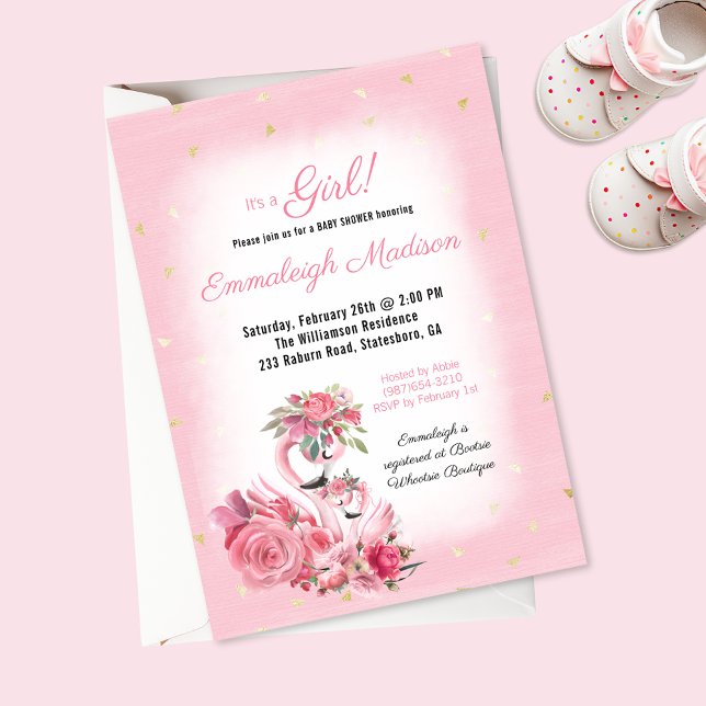 Pink Watercolor Flamingo Ballerina Baby Shower Invitation (Creator Uploaded)