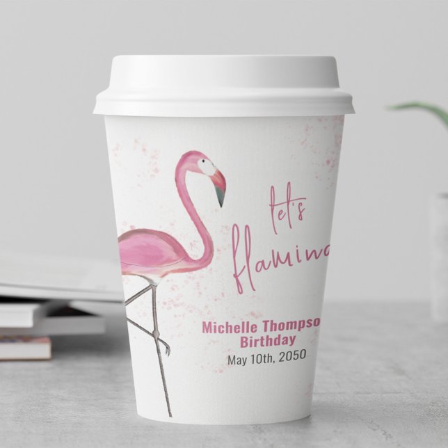 Pink Watercolor Flamingo Birthday Party Paper Cups (Let's Flamingle birthday pink flamingo paper cup)