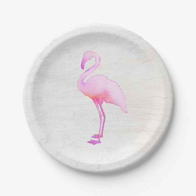 Pink Watercolor Flamingo Calling Card Paper Plate (Front)