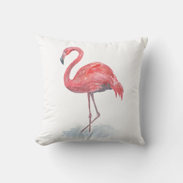 Pink watercolor Flamingo . Cushion (Front)