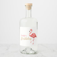 Pink Watercolor Flamingo Gold Glitter Birthday