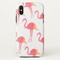 Pink Watercolor Flamingo Pattern Gold Sparkles
