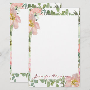 Pink watercolor flora personalised stationery