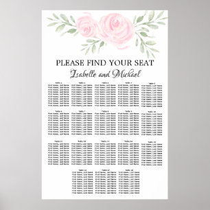 Pink Watercolor Floral 18-Table Seating Chart