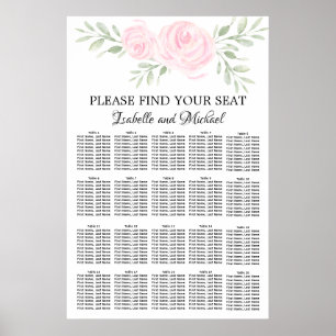 Pink Watercolor Floral 20-Table Seating Chart