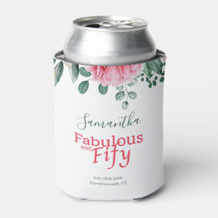 Pink Watercolor Floral 50th Birthday Party Favour Can Cooler