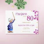 Pink Watercolor Floral 80th Birthday Grandmother Invitation<br><div class="desc">This fun birthday invitation features an adorable old lady with a cane,  surrounded by beautiful pink watercolor flowers. It's perfect for a birthday party or any other special event!  Illustrated and designed by Patricia Alvarez.</div>